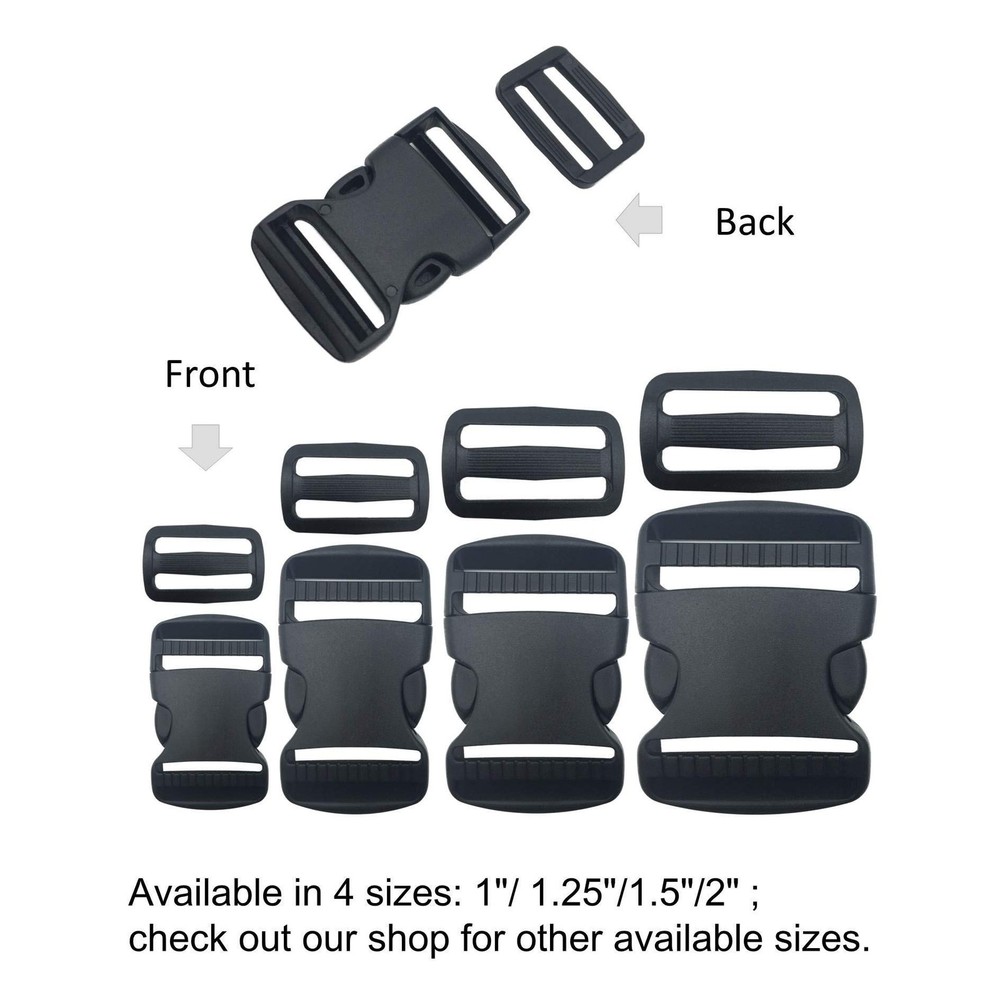 10 Set 1 Inch Flat Dual Adjustable Plastic Quick Side Release Plastic Buckles...