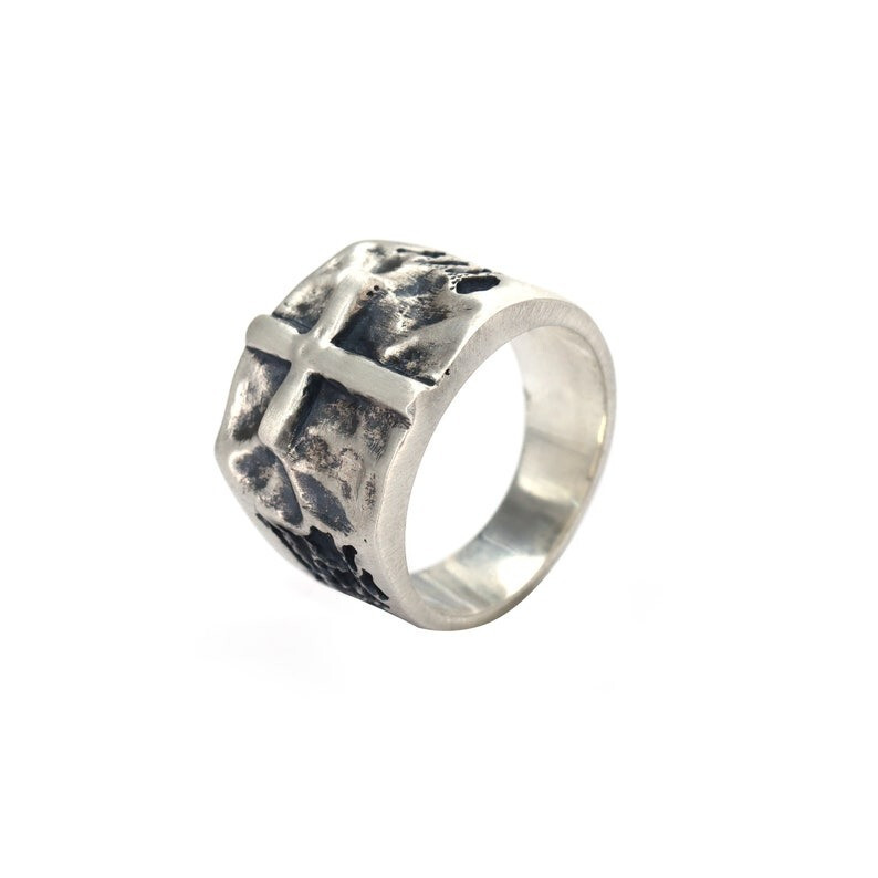 925 SOLID STERLING SILVER RING SIGNET RING MENS RING CROSS RING RELIGION RING