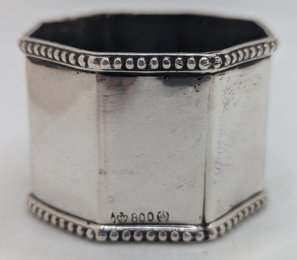 Antique Octagonal German 800 Silver Napkin Ring "GL" or "LG" initials, as is