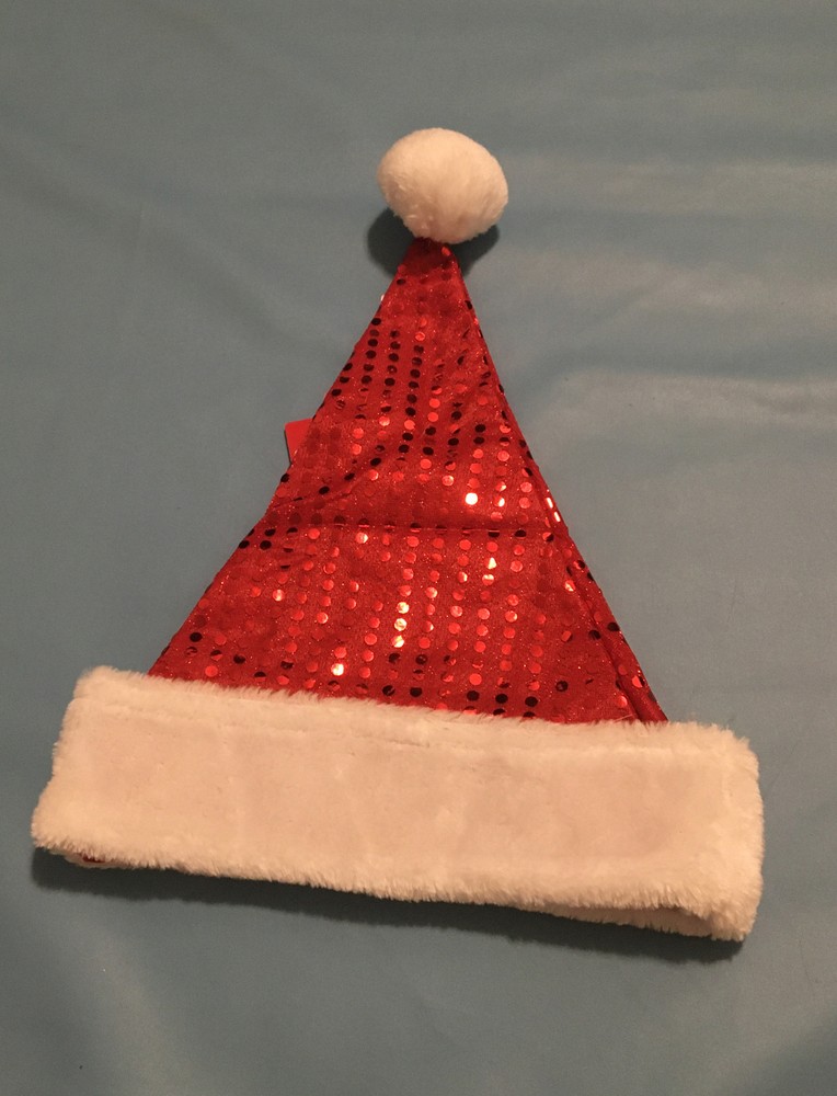 MERRY BRITE RED  SEQUIN SANTA HAT 24"