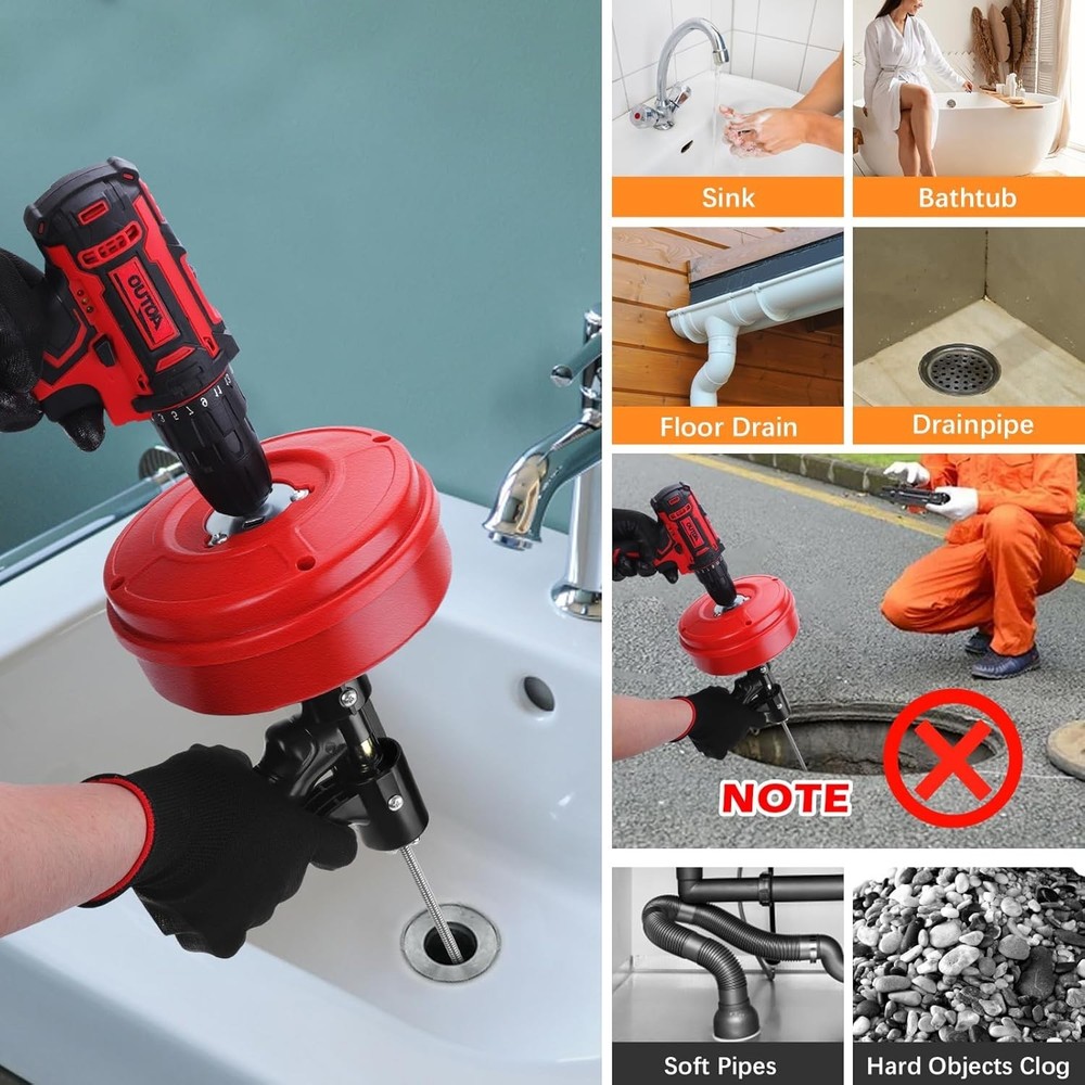 25FT Professional Drain Snake Plus Safety Gear – Ultimate Clog Clearing Solution