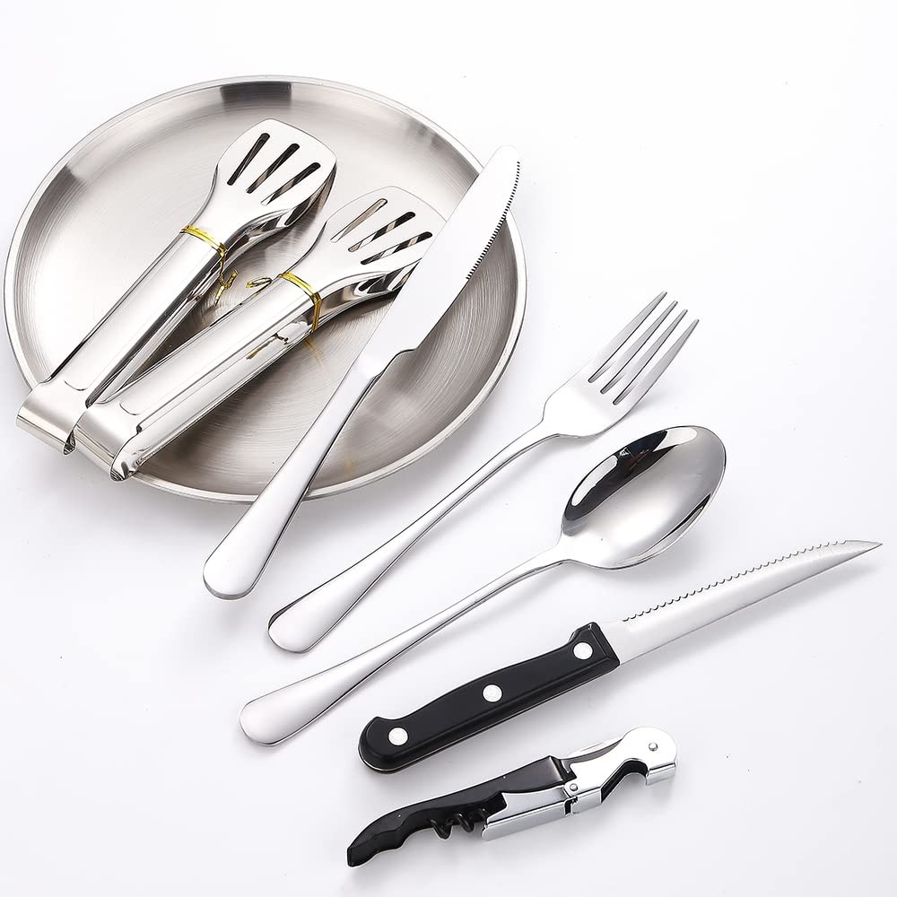 Camping Silverware Silver Picnic Plates nd Utensils Set For 4 Portable Tableware