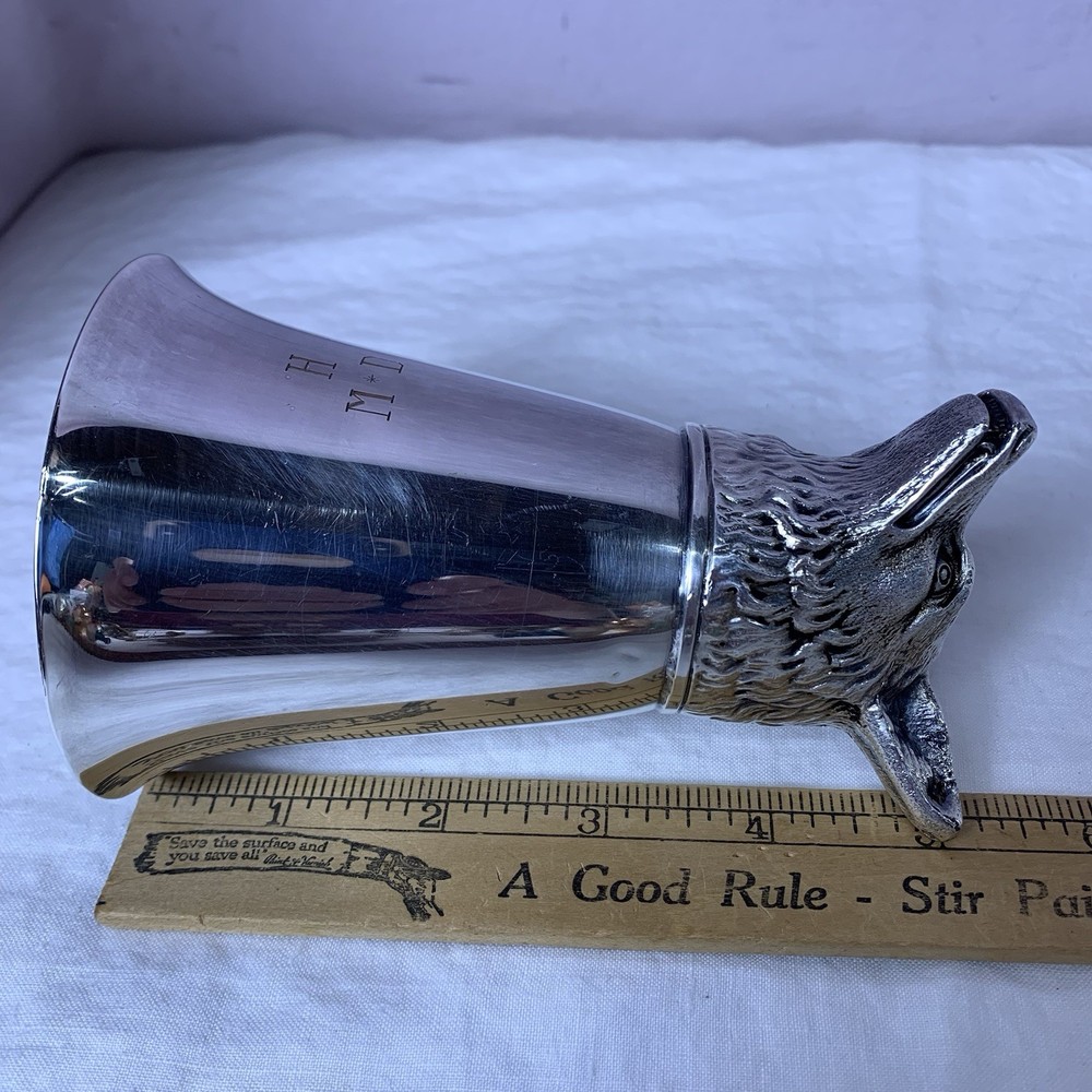 Vintage Large Silver Plated Fox Head Stirrup Cup 5” tall *READ*