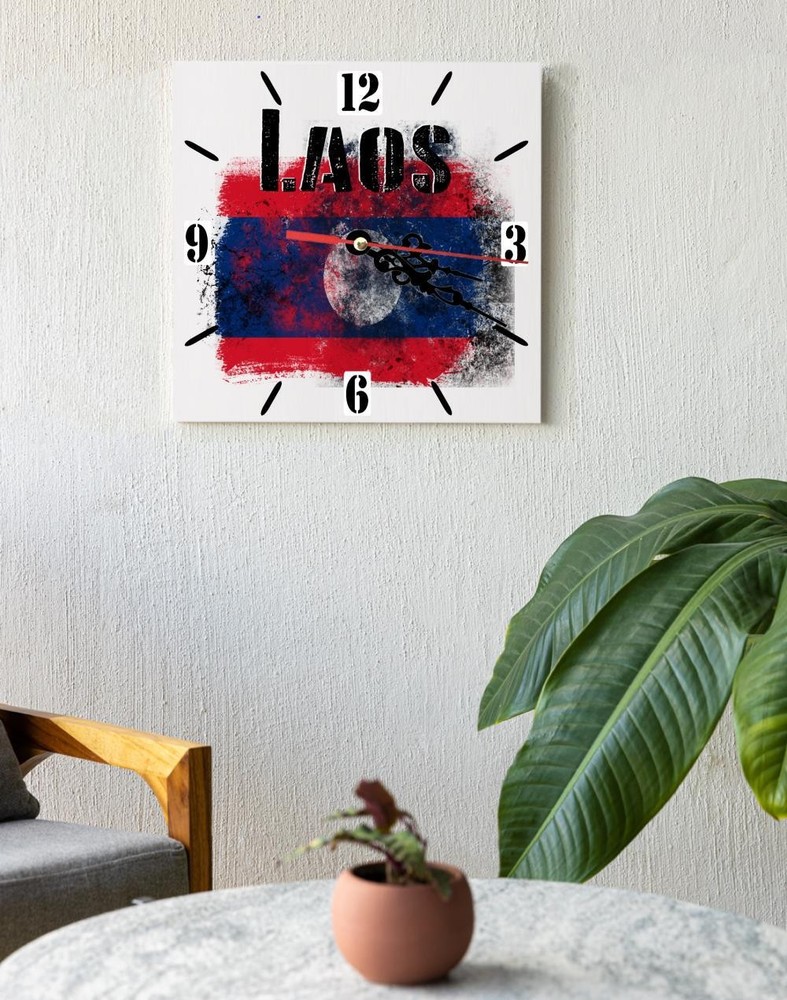 Laos Flag Wall clock patriots CERAMIC Tile Watch Support Décor
