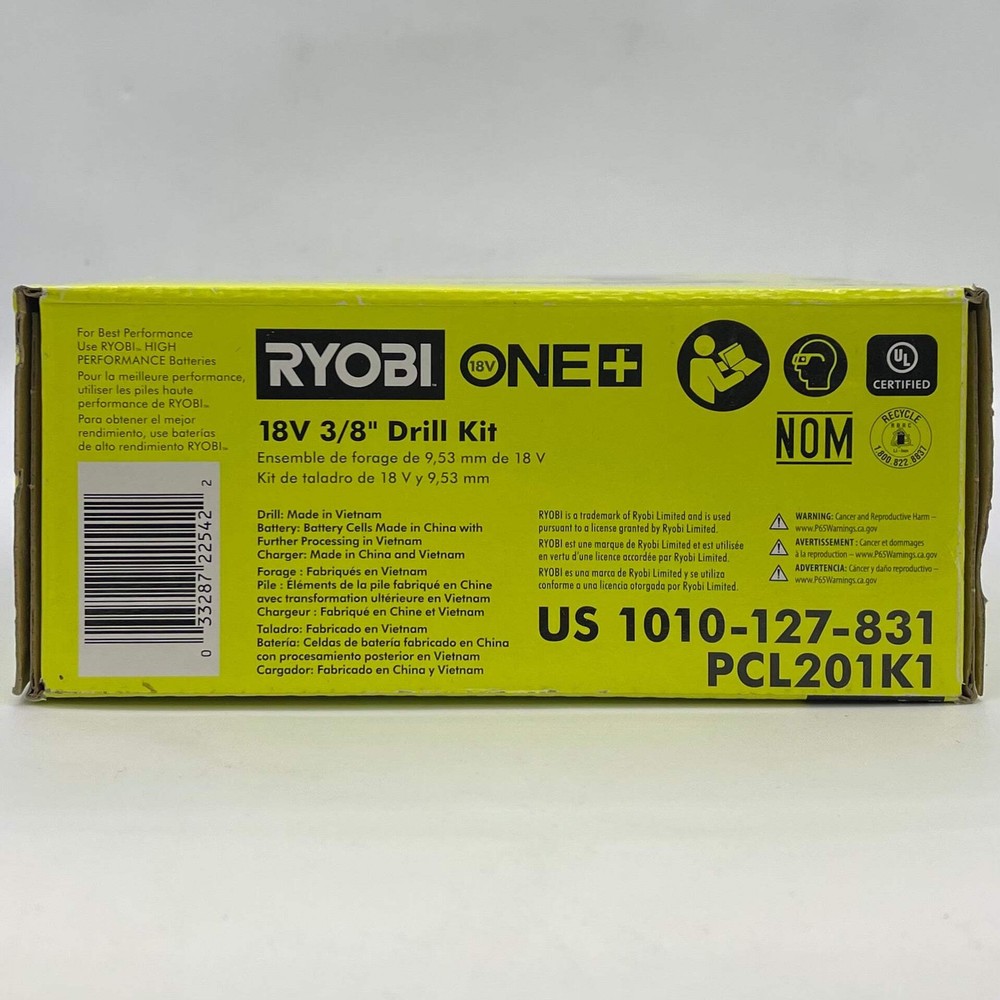 New Ryobi PCL201K1 18V 3/8" Drill Kit