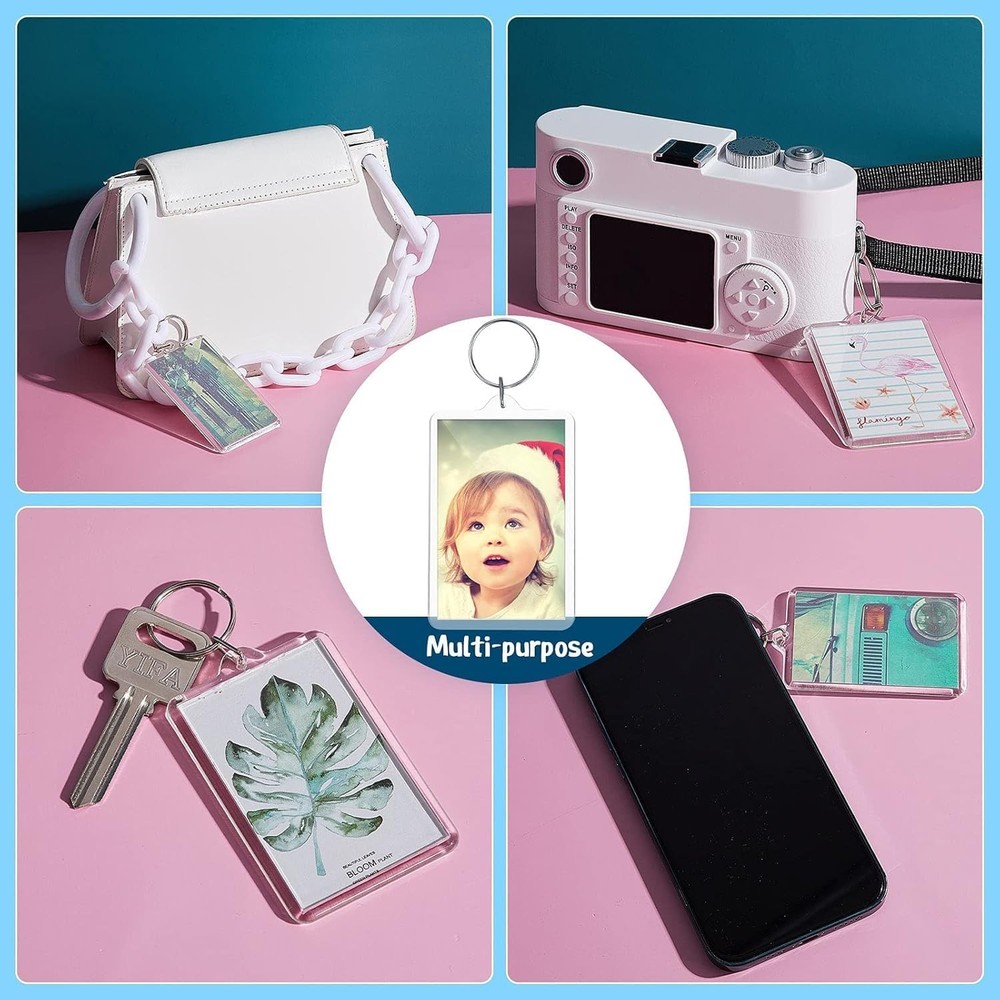 Personalized Custom Picture Frame Keychain Small 2.0X1.3 inch Outer, Clear