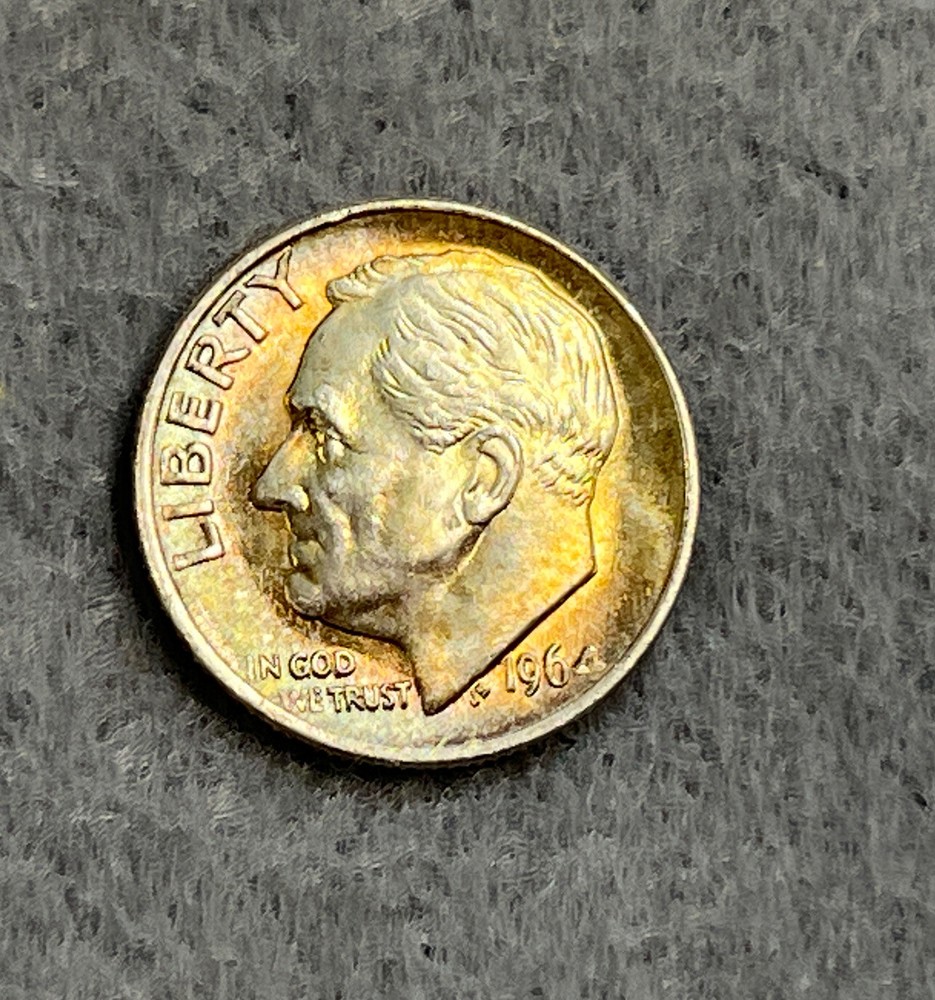Rainbow Toned 1964 Silver Roosevelt Dime 🌈