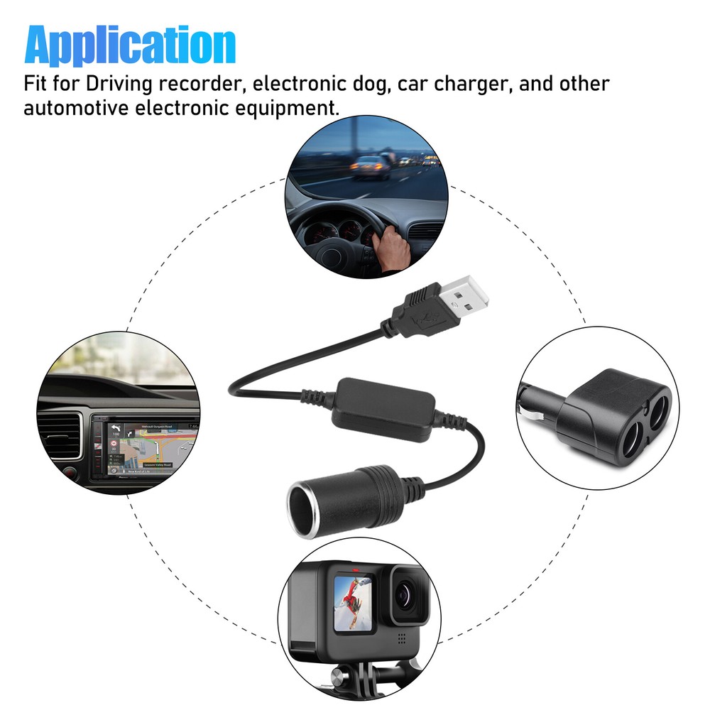 USB To 12V Car Cigarette Lighter Female Socket Converter Adapter Cable Connector