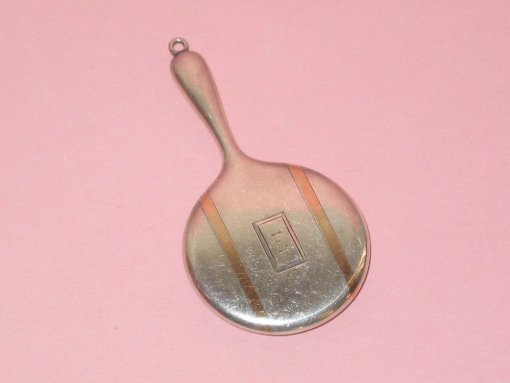 Watrous ~ Vintage Miniature Sterling & Gold Wash Chatelaine Mirror ~ E Initial