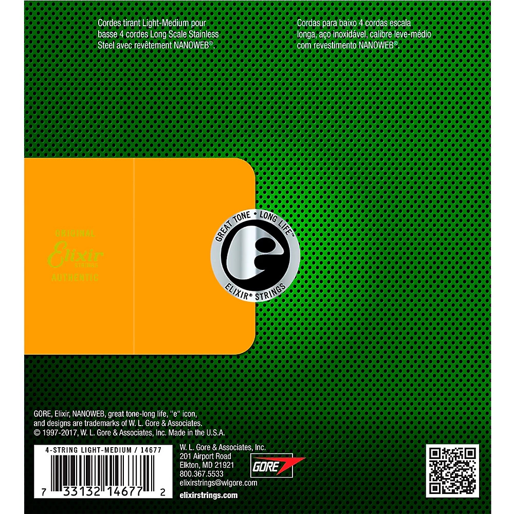Elixir 4-String Bass Strings NANOWEB Coating Long Scale Light/Medium (.045-.105)