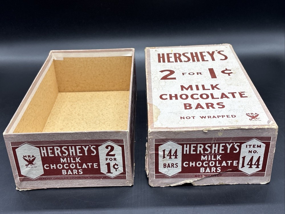 Hershey's Early 1900’s Chocolate Bar Box ~ “2 For 1¢ Not Wrapped”