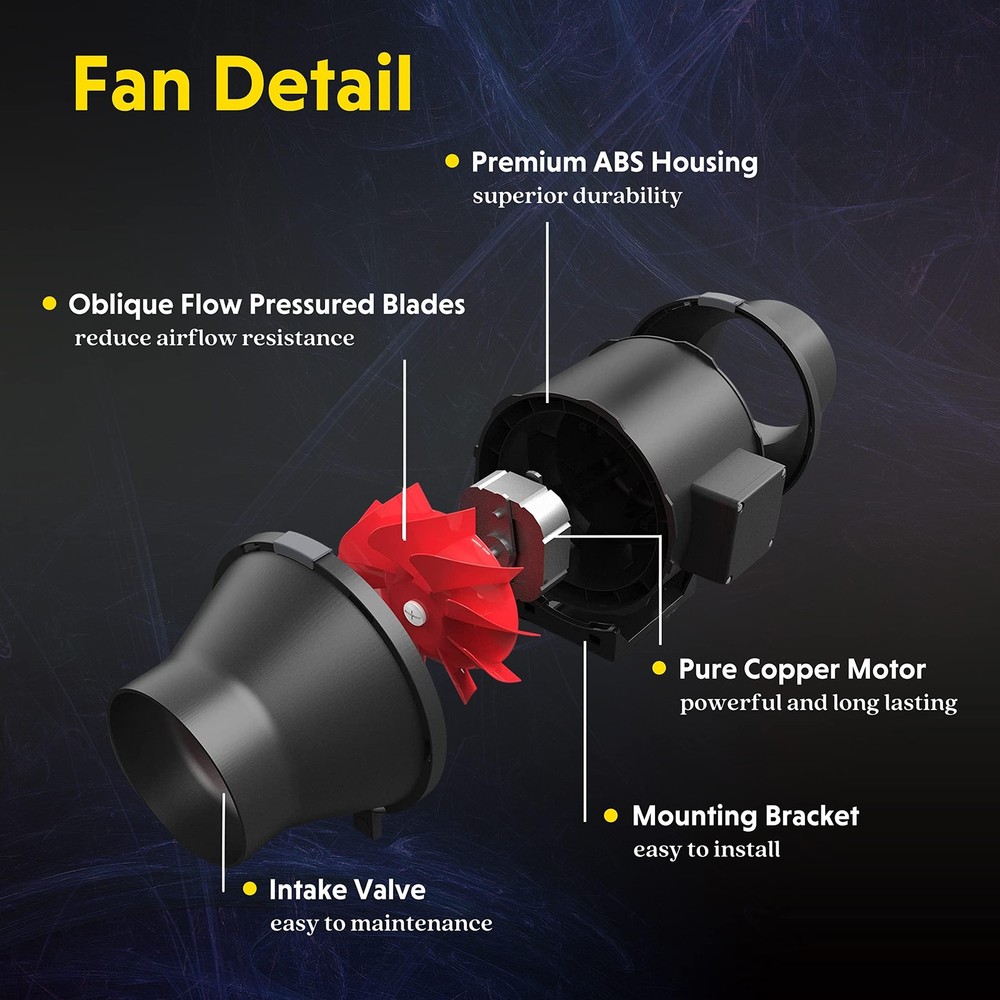 4 Inch 200 CFM Exhaust Inline Duct Fan with Variable Speed Controller