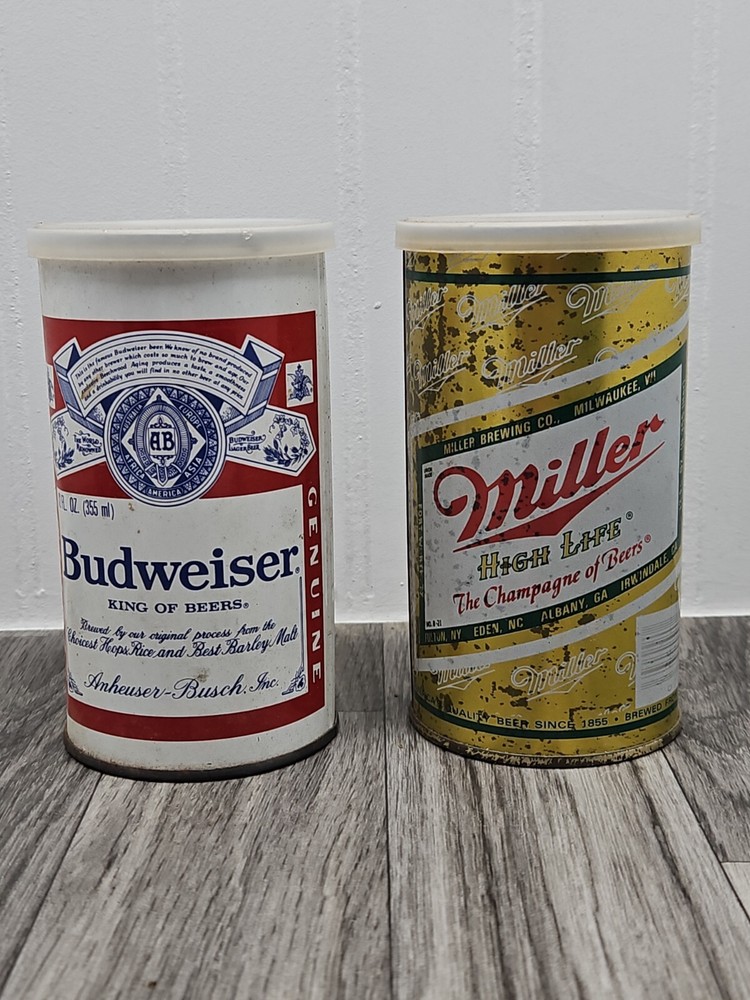 Budweiser & Miller High Life Handkerchief Cans Empty