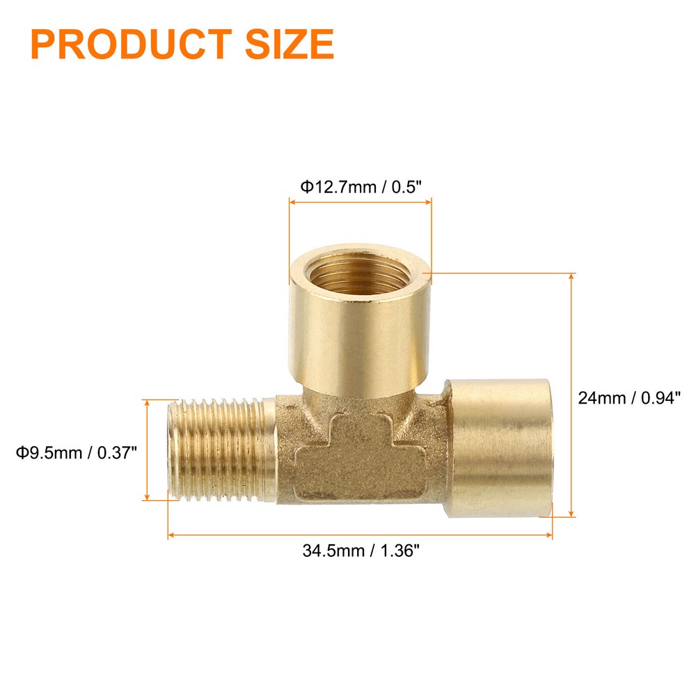Brass Tee Pipe Fitting, G1/8" 3 Way T-Connector Fitting Coupler Adapter, 2pcs