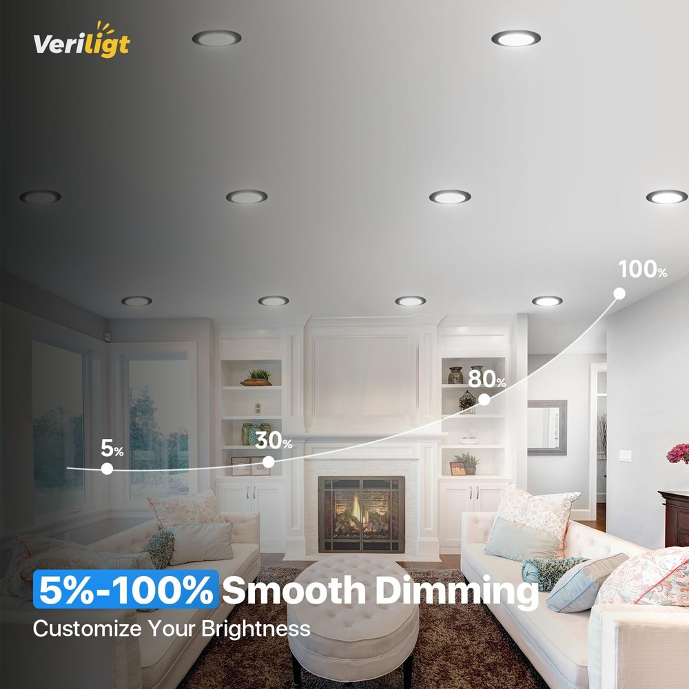 Veriligt 2 Pack 4 Inch 5CCT LED Recessed Light Silm Canless Dimmable Ceiling Dow