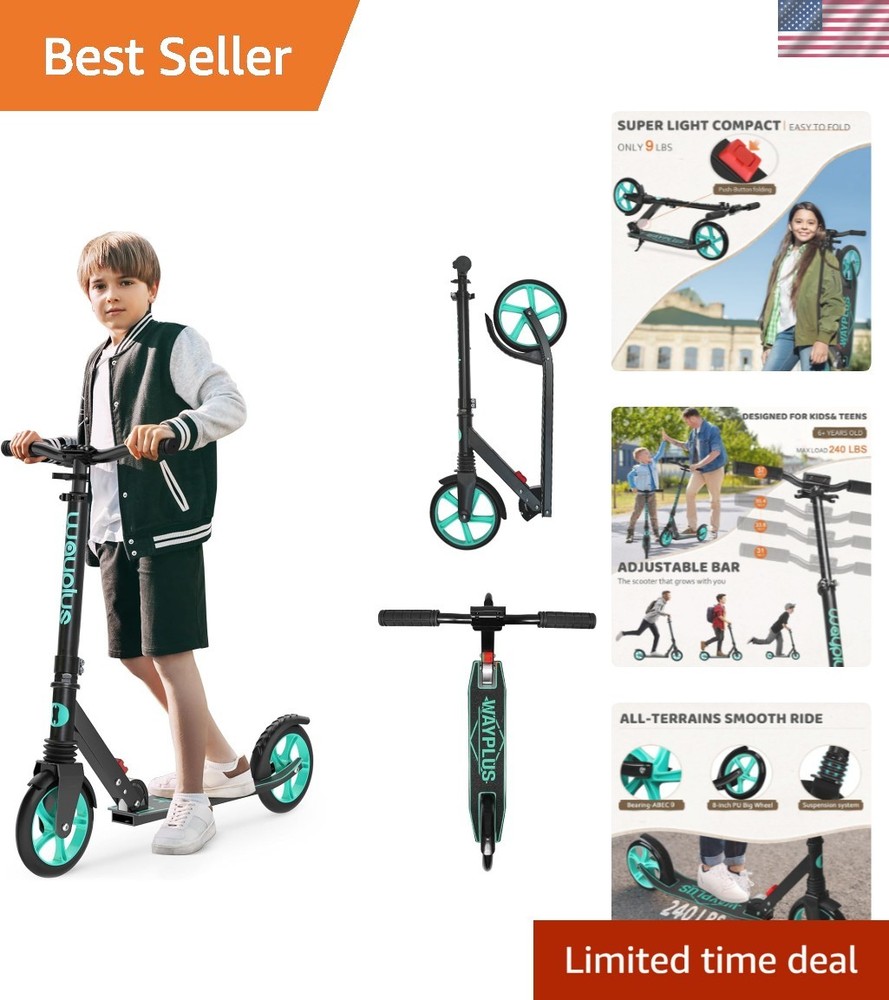Adjustable Kick Scooter for 6+ with Non-Slip Deck & Quick Folding - 240 LB Limit