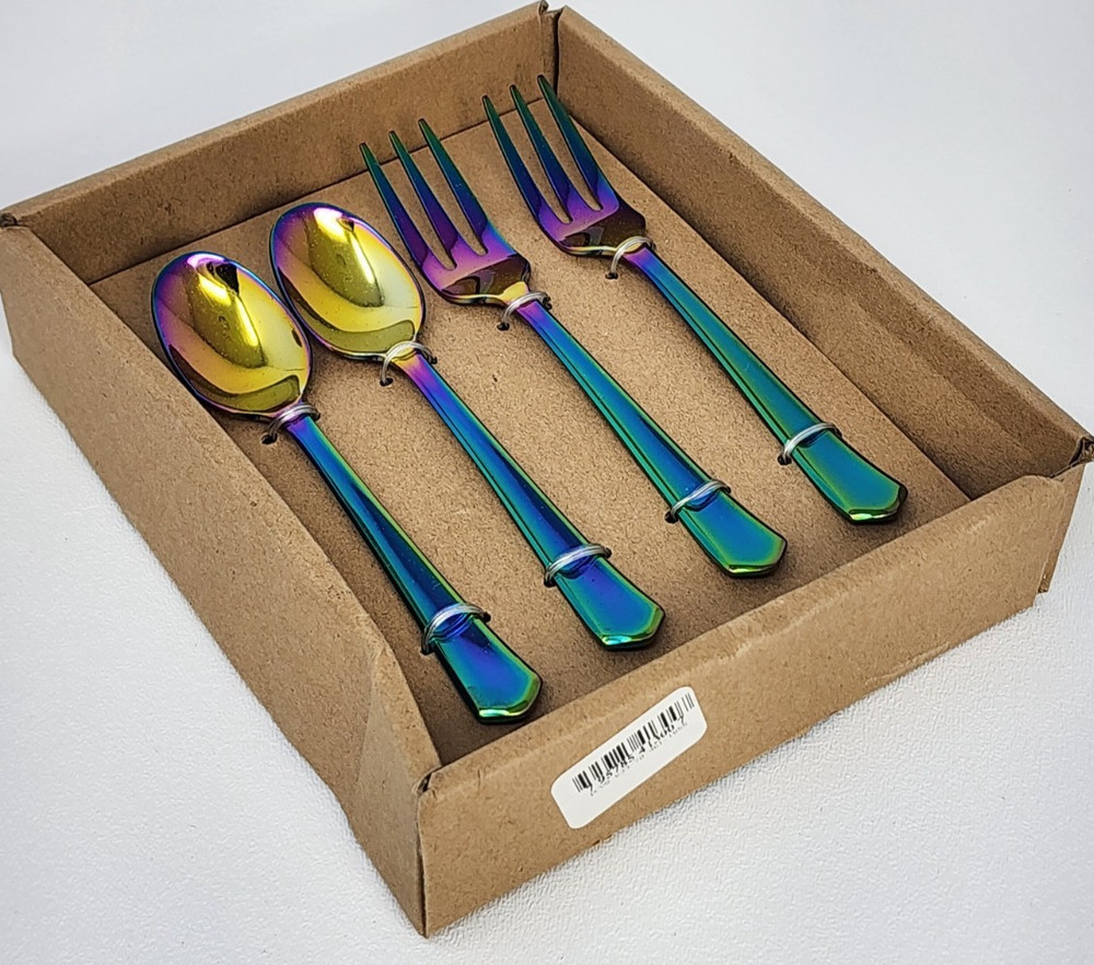 Thirstystone 4-Pc. Cocktail Fork & Spoon Set, Iridescent Finish