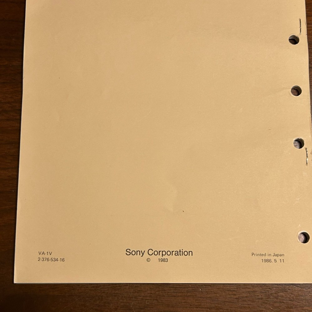 SONY VTR COMPOSITE COMPONENT ADAPTOR Operations & Maintenance Manual VA-1V 1986