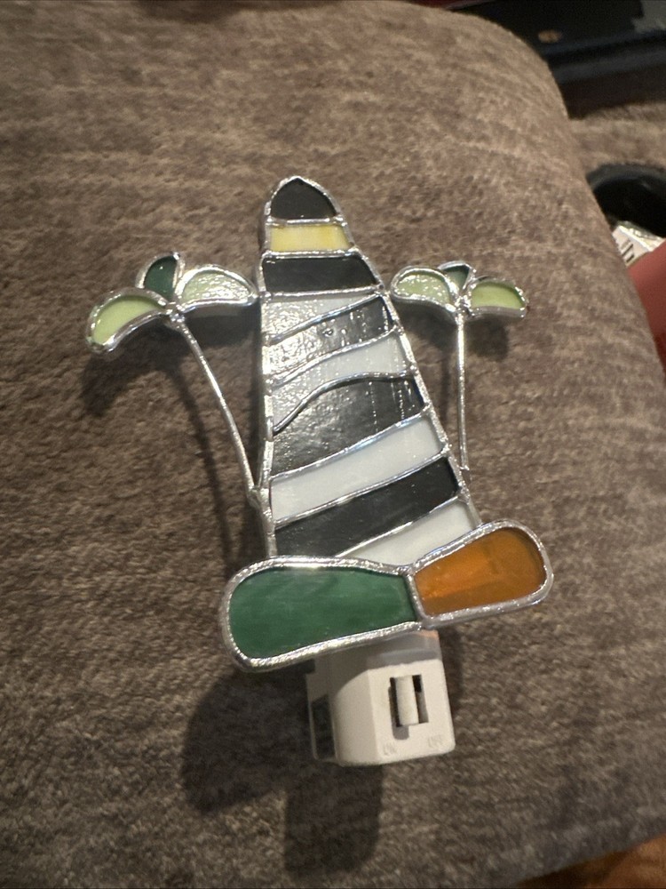 Stained Glass Lighthouse Plug in Night Light on/off switch Works