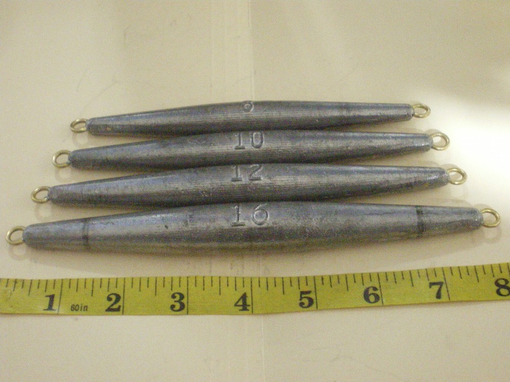 5 PCS. HIGH SPEED INLINE TROLLING SINKER/CIGAR TROLLING, 16 OZ. W/BRASS EYELETS