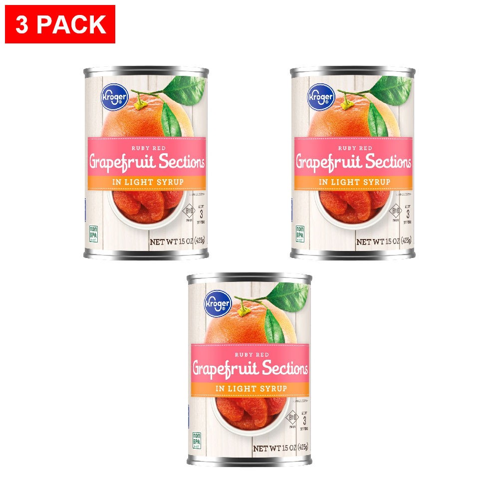 Kroger Canned Ruby Red Grapefruit Sections in Light Syrup 15 oz - Pack of 3