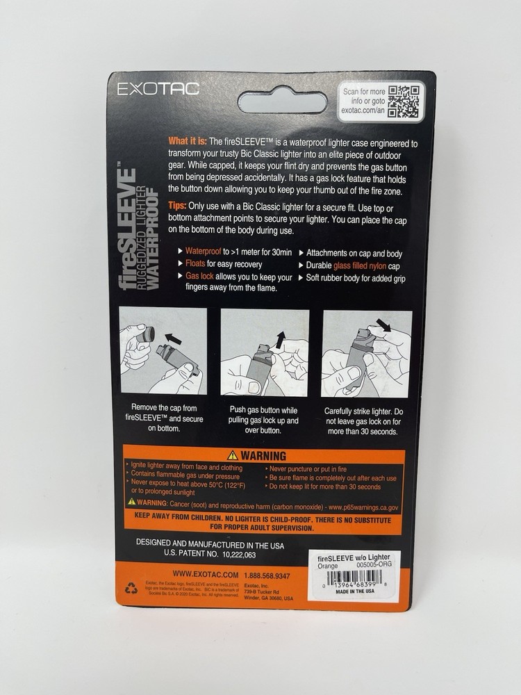 Exotac fireSLEEVE Ruggedized Waterproof Lighter Case - ORANGE