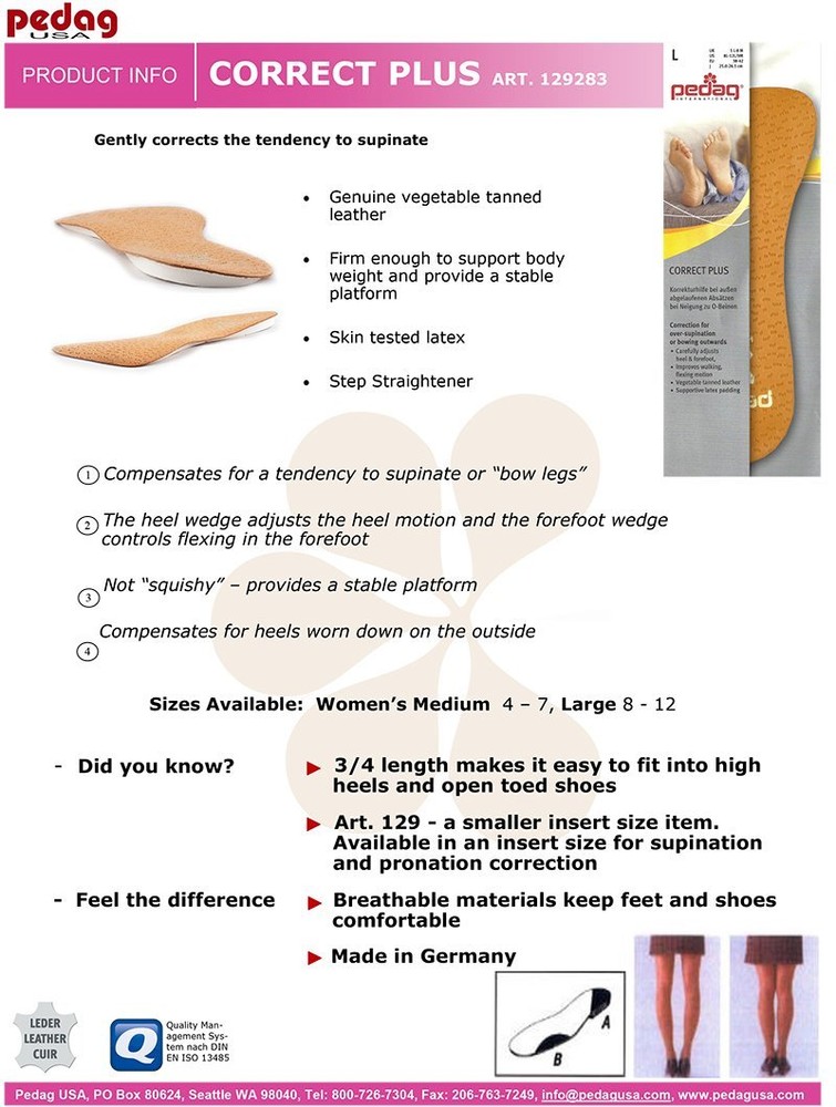 Pedag Correct Plus 129347 orthotic insole, helps with over supination alignment