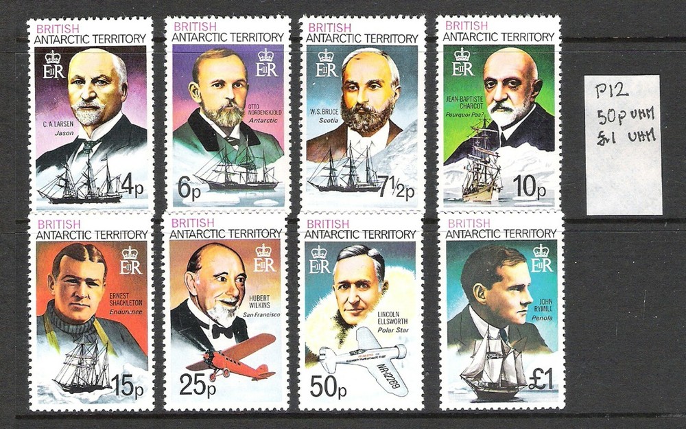 BRITISH ANTARCTIC TERRITORY EXPLORERS PERF 12 LOT (LHM/UHM) *HIGH VALUES MNH*