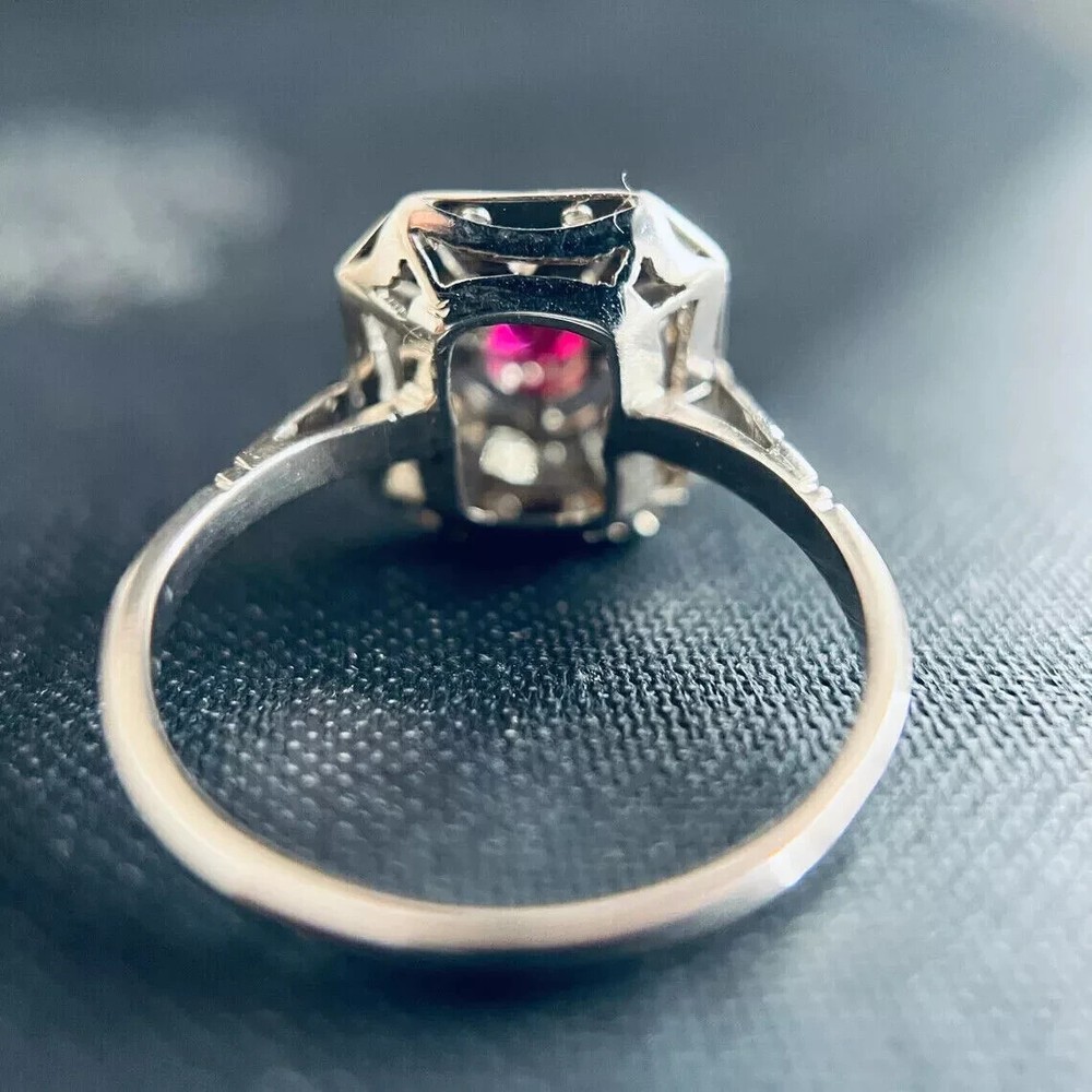 Art Deco Style 2.6Ct Lab Created Ruby 14K White Gold FN Wedding Anniversary Ring