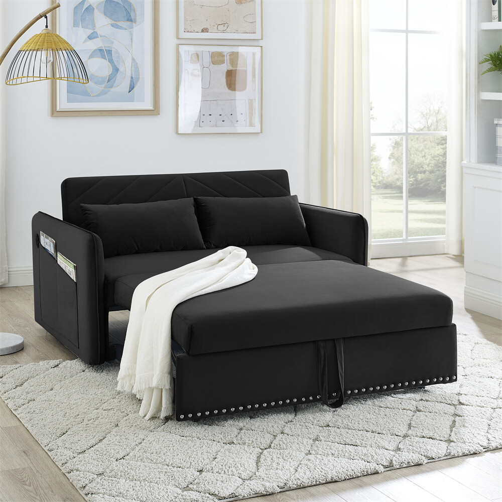 3-in-1 Sleeper Sofa Bed Adjustable sleeper with pull-out bed w/USB Port & Pillow