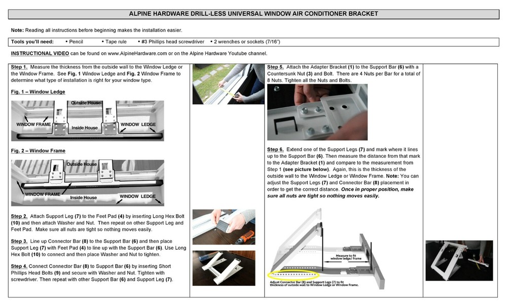 ALPINE HARDWARE Drill-Less Universal Window Air Conditioner Bracket - Window AC