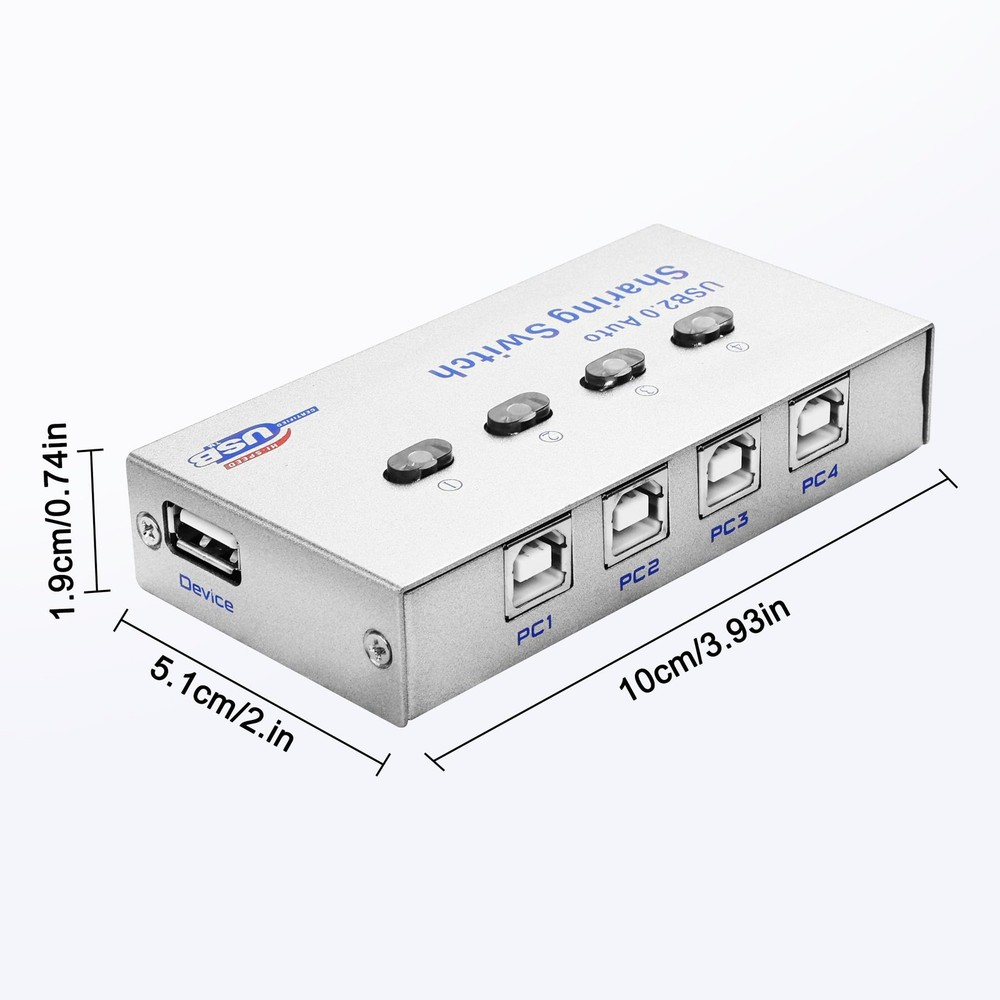 XMSJSIY USB 2.0 Sharing Switch Selector 4 in 1 Out Printer Sharer Switcher 4 ...
