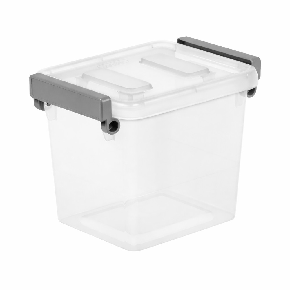 Clear Plastic Storage Bins 2.5 Qt Latching Modular 5 Pack Write-On ID Gray