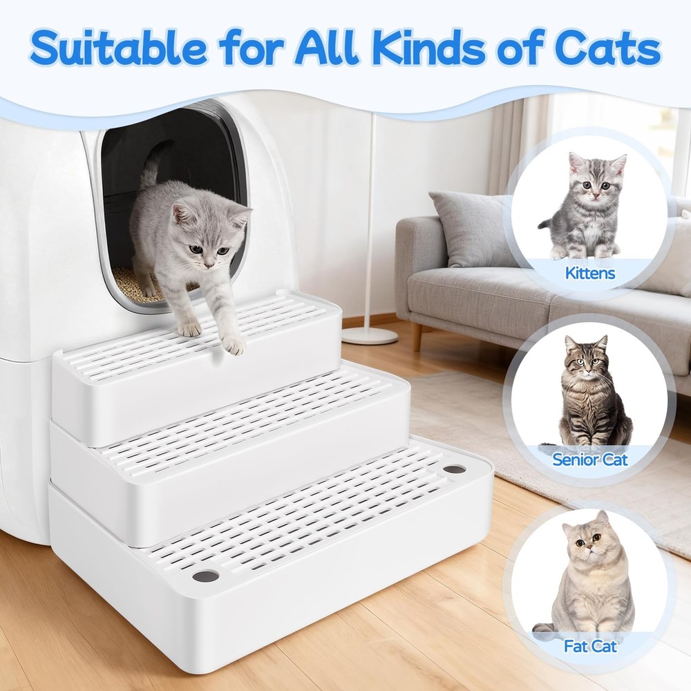 Bartuke Extra Large 3 Steps Litter Box Ramp Adjustable Cat Litter Box Step with