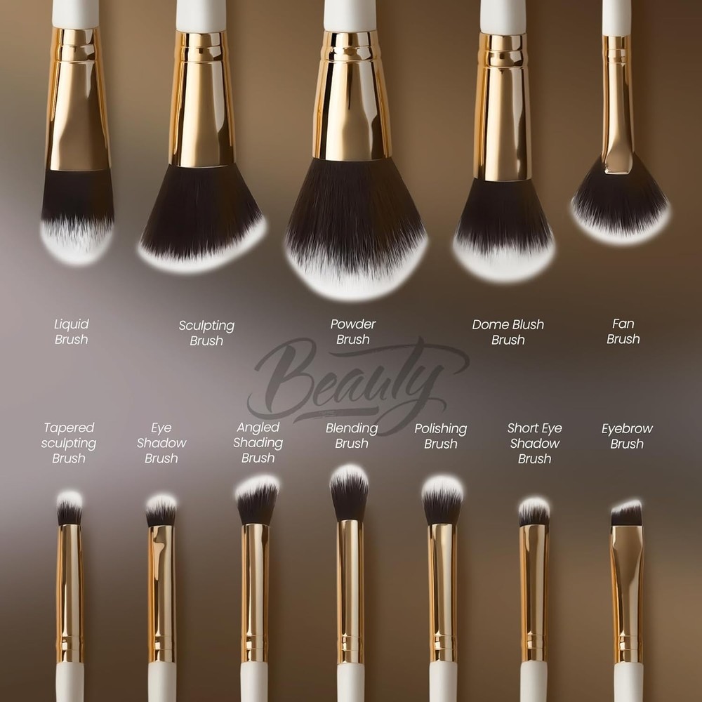 Makeup Brushes Set 12 Pcs Professional & Beginner Friendly, Soft Synthetic Make