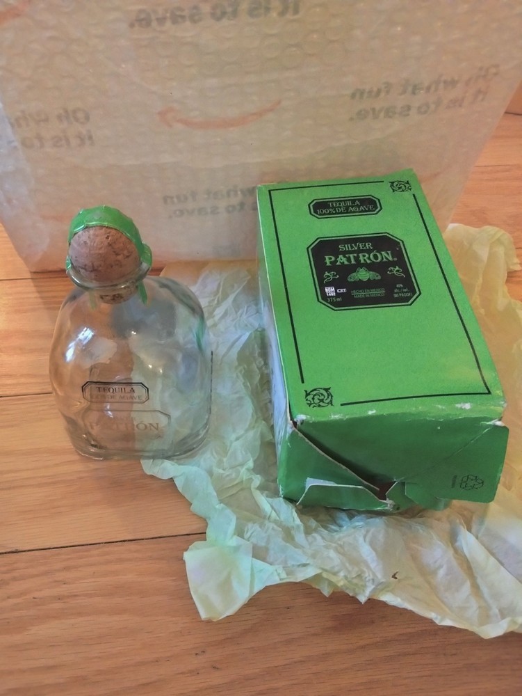 Empty Patron Silver Tequila Bottle With Cork And Box 375 ml TISSUE PAPER