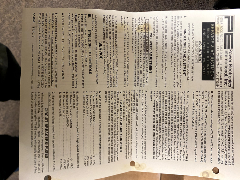 Power Electronics E4046-1B Single Speed Soft Start Reduced Torque Control L365