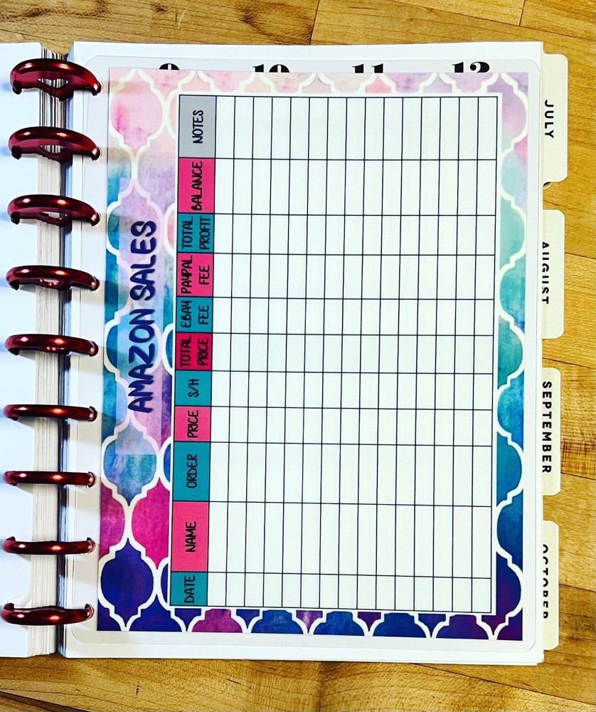 Amazon Sales Two Sided Dashboard Insert for use with Classic HAPPY Planner