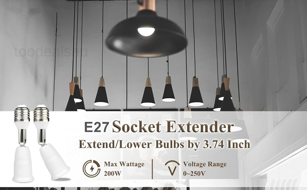 E26/E27 Light Socket Extender, 4.5 Inch Extension white