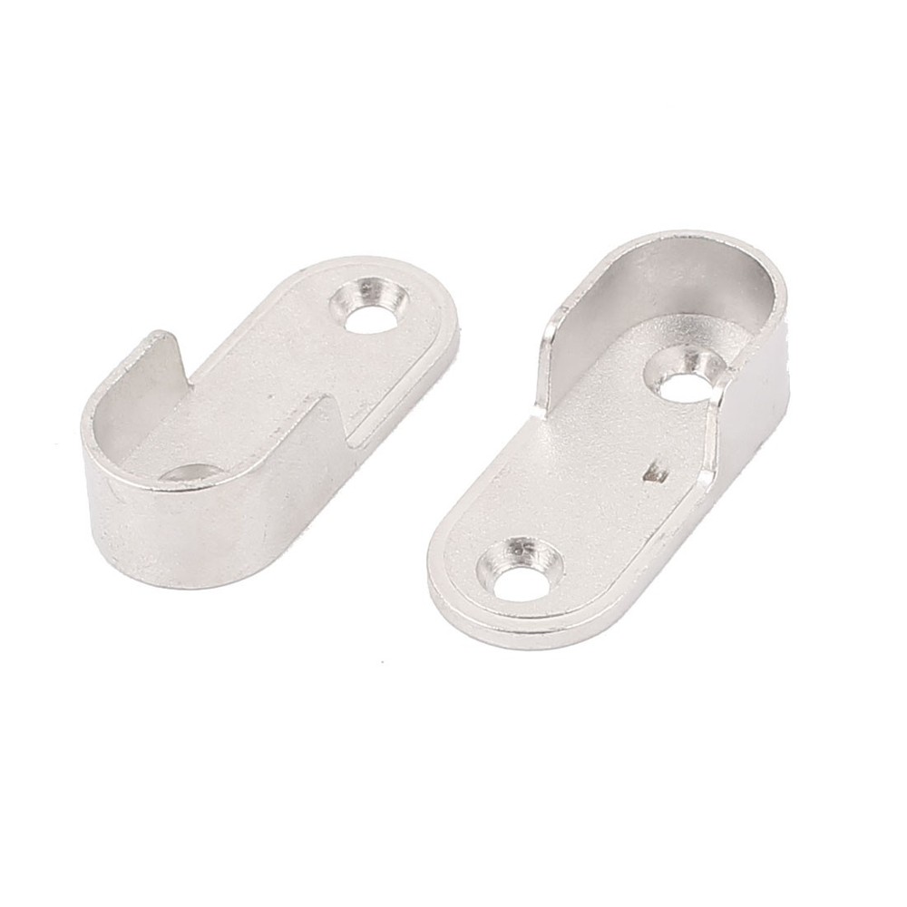 Oval Wardrobe Hanging Rail Rod End Socket Bracket Support Silver Tone Pair