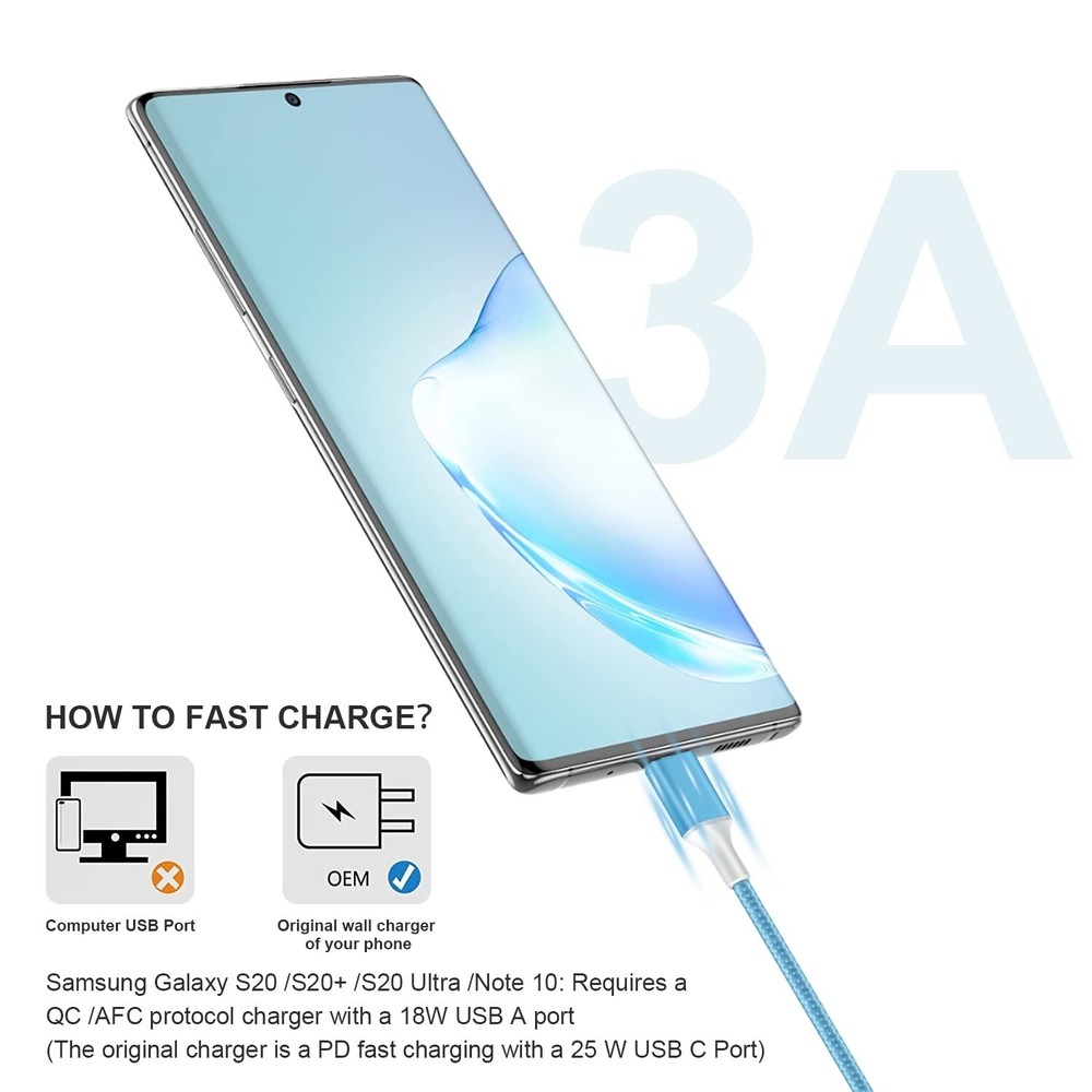 USB to USB Type C Cable - 6ft - Fast Charging for Android/iPhone - 5 Pack