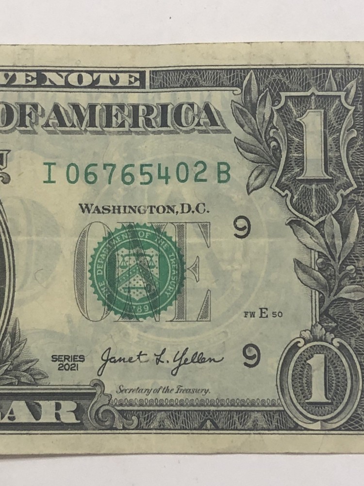 Offset Printing Error 2021 Circulated $1 Dollar Note (Clearly See Reverse Print)