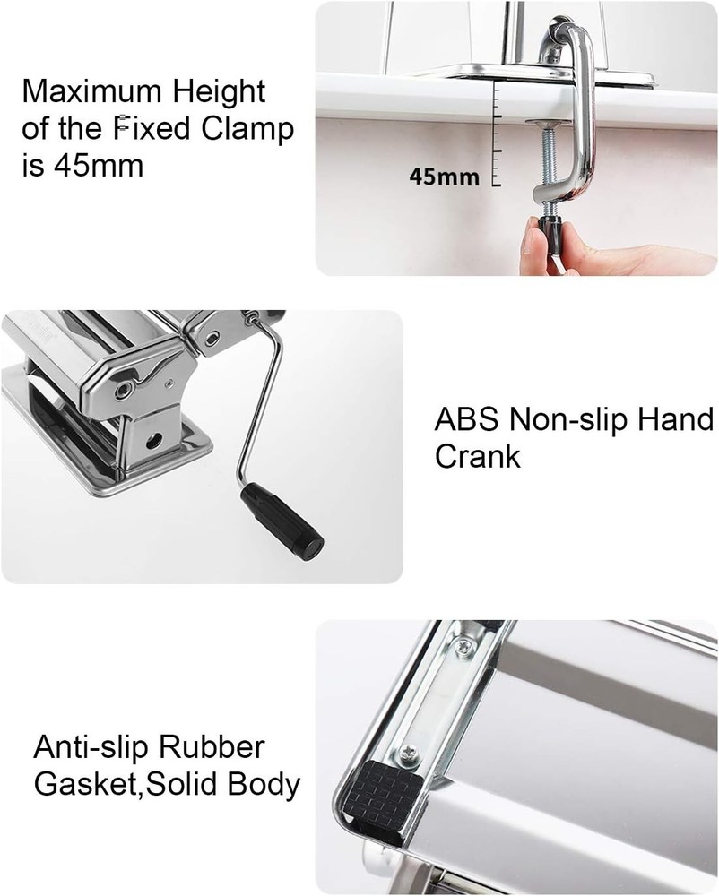 Shule Pasta Maker Machine Stainless Steel Manual Noodle Makers Include Silver