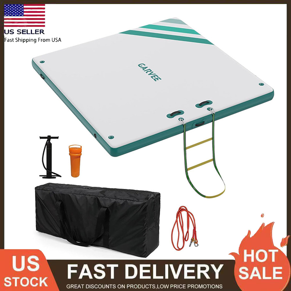 Inflatable Floating Dock 10x10FT Inflatable Dock Platform Mat with Ladder