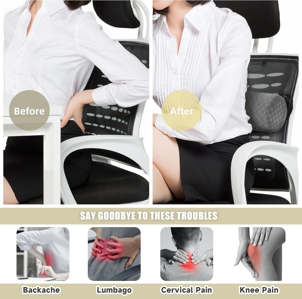 Lumbar Roll Pillow for Lower Back, Long-15*4.3'', Light Grey