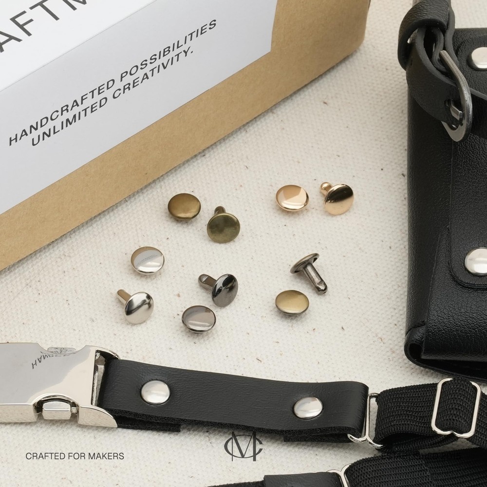 50 Sets Double Cap Leather Rivets 8mm Gold Studs