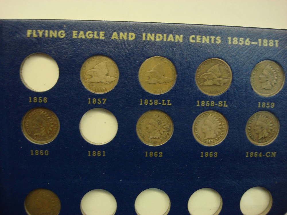 OLDTIME INDIAN CENT COLLECTION - 40 DIFF. COINS - 1857 - 1909