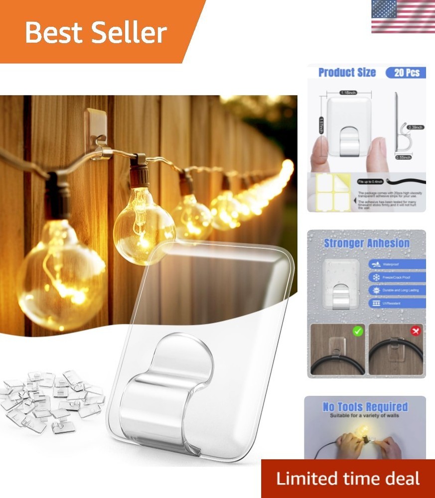 Versatile 20 Pack Clear Light Clips for Outdoor Decor - Waterproof & Durable