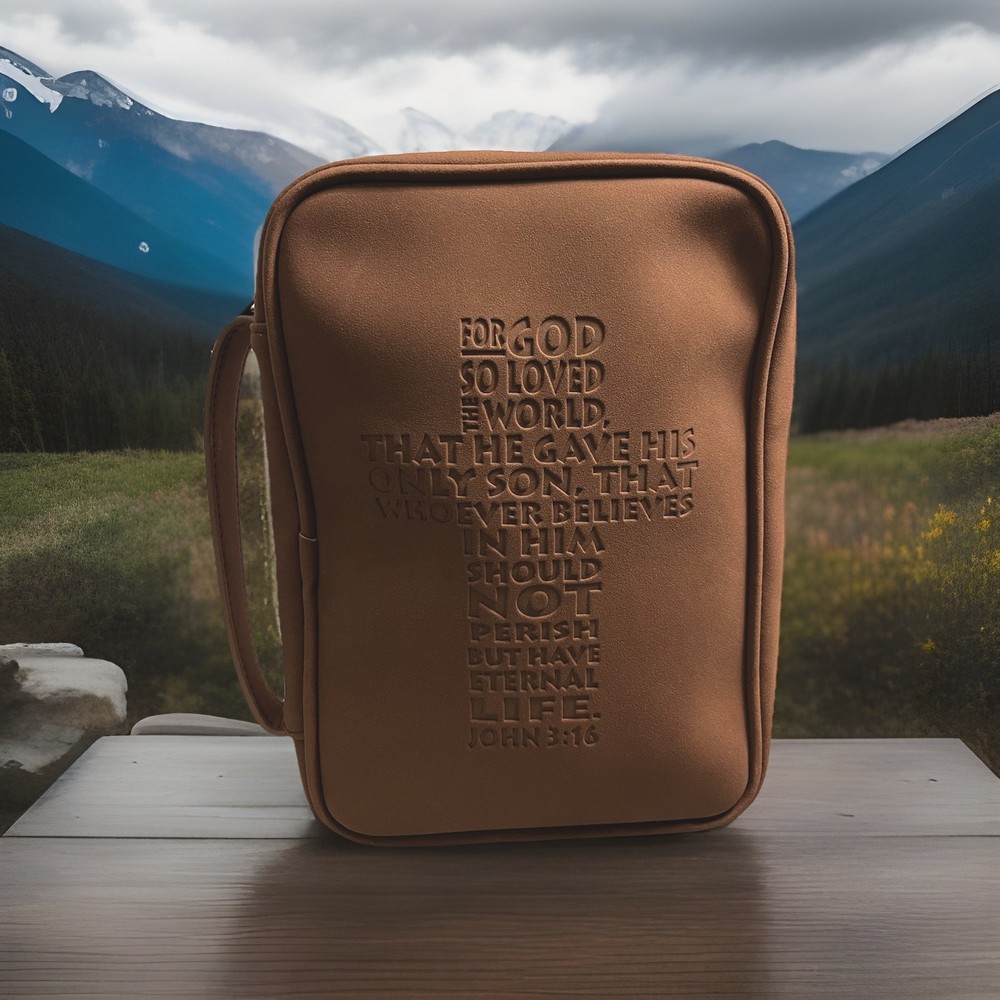 Brown Leather Bible Zippered Case With Handle