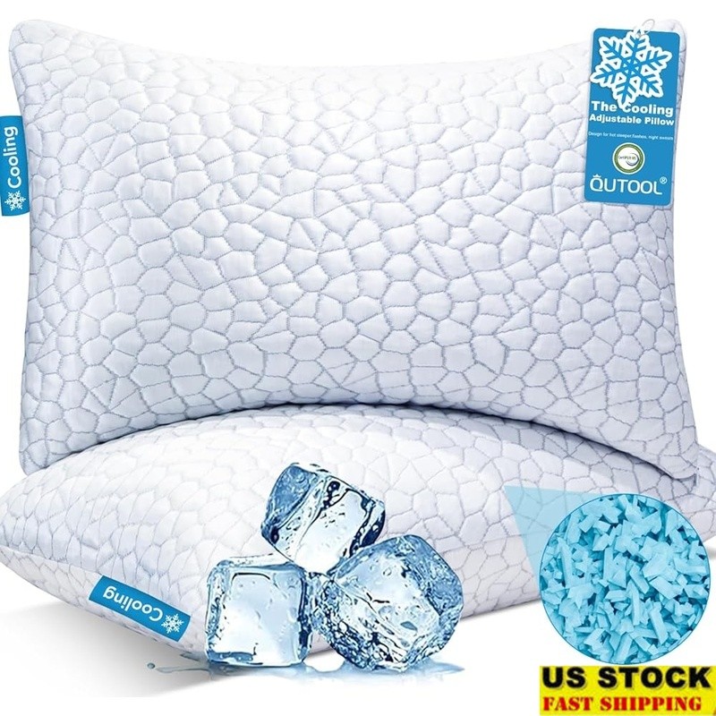 Cooling Pillow Set 2 Pack Gel Memory Foam Adjustable Soft Support Sleepers New